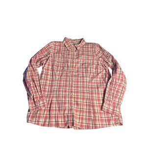 L.L. Bean red/ pink  Plaid Button Up Roll Tab Sleeve Cotton Shirt Xl Reg 275399